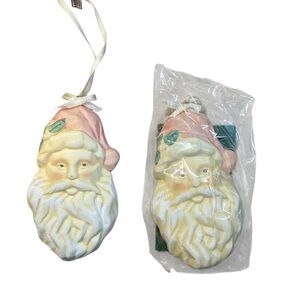 Vintage Midwest Imports Victorian Santa Head Ornament x 2 Shabby Chic